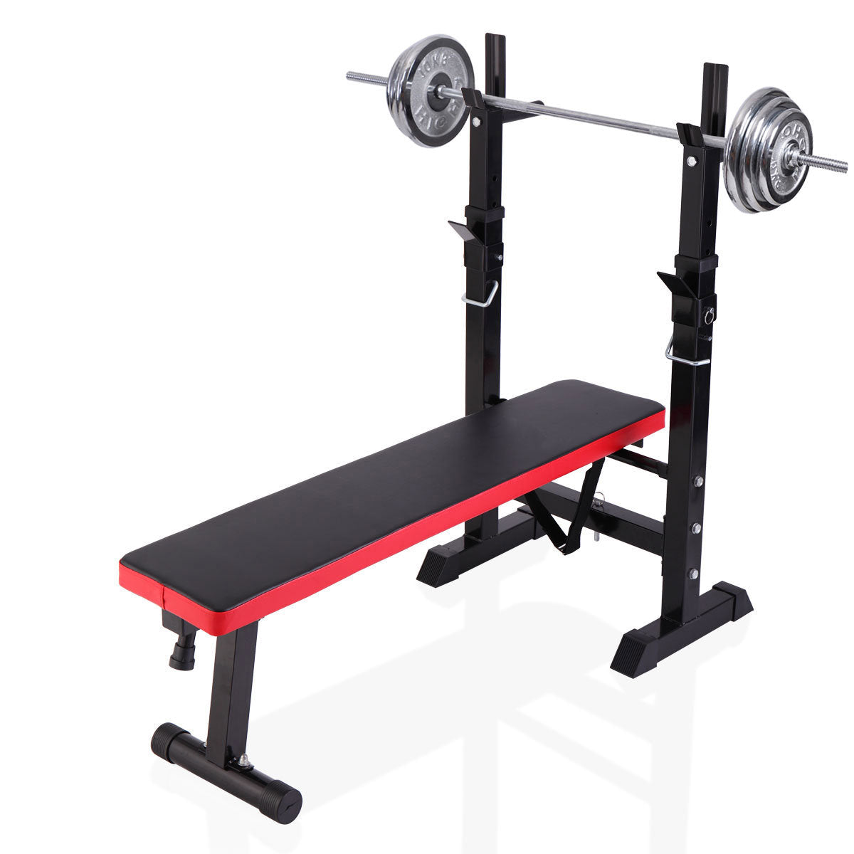 Adjustable Folding Multifunctional Workout Station Adjustable Workout Bench With Squat Rack - Balck Red XH