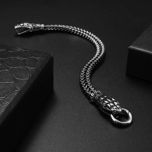 Mens Snake Head Bracelet Stainless Steel Chain Fashion Punk Jewelry Silver Color Animal Bracelet Male Gift