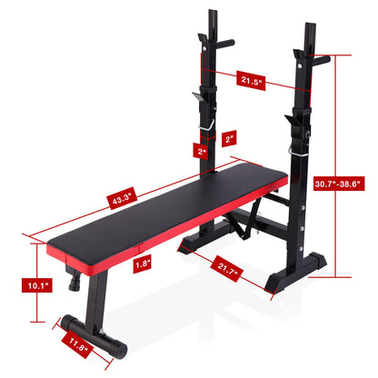 Adjustable Folding Multifunctional Workout Station Adjustable Workout Bench With Squat Rack - Balck Red XH