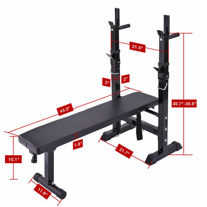 Adjustable Folding Multifunctional Workout Station Adjustable Workout Bench With Squat Rack - Balck Red XH