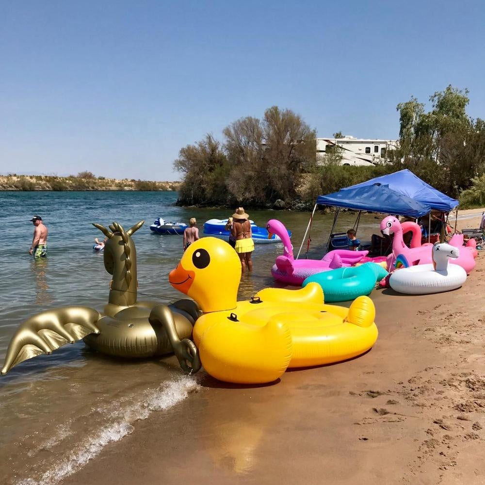 INTEX 57556 Mega Inflatable Yellow Duck Island Beach Pool Float Toy for Adults and Kids